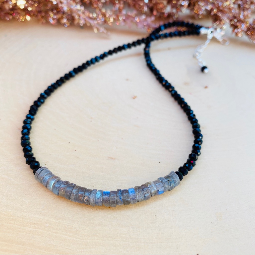Labradorite& Tourmaline Gemstone Sterling Necklace